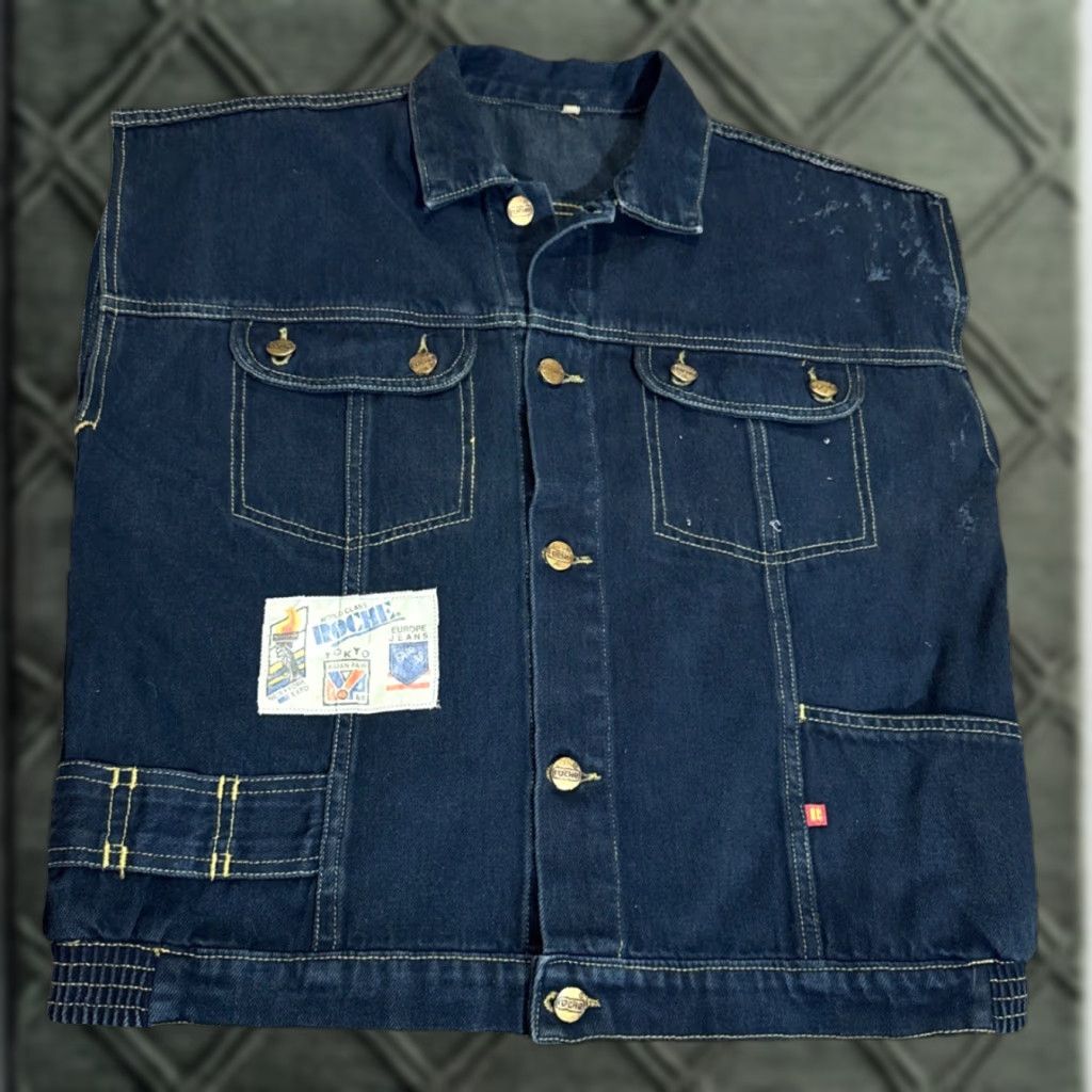 Denime VINTAGE 90s Dark Wash Denim Roche Jean Button Front Vest Large Women Size 36" / US 14 / IT 50 - 1 Thumbnail