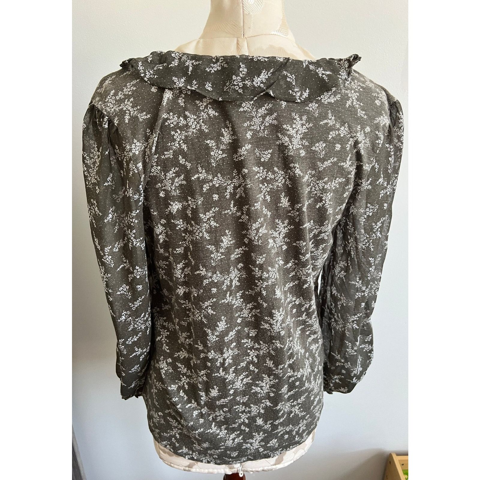 Lucky Brand Lucky Brand Women's Green Long Sleeve Floral Blouse Medium Size M / US 6-8 / IT 42-44 - 4 Thumbnail