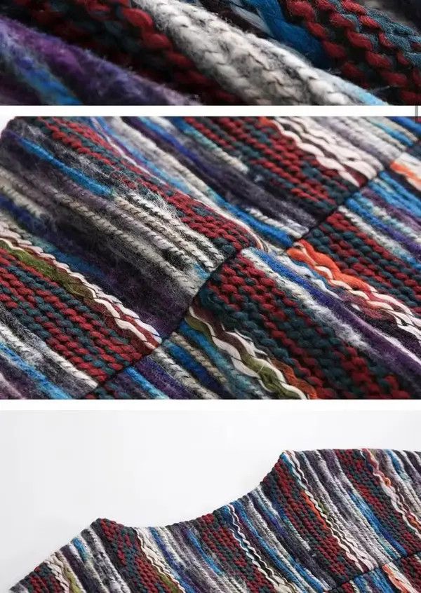 VIBE Burgundy Blue Raw Stripped Pattern Knit Cardigan Sweater Size US M / EU 48-50 / 2 - 4 Thumbnail