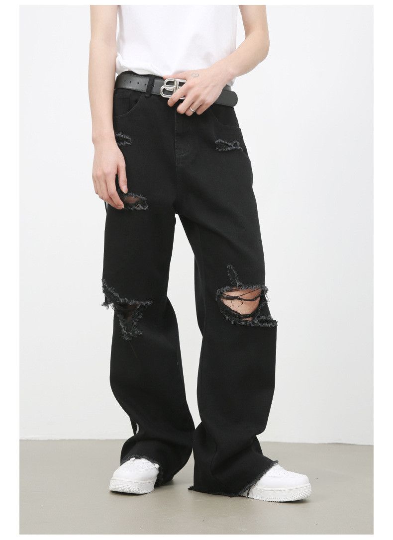 Japanese Brand × Jean American retro washed wide-leg black ripped jeans Size US 32 / EU 48 - 4 Thumbnail