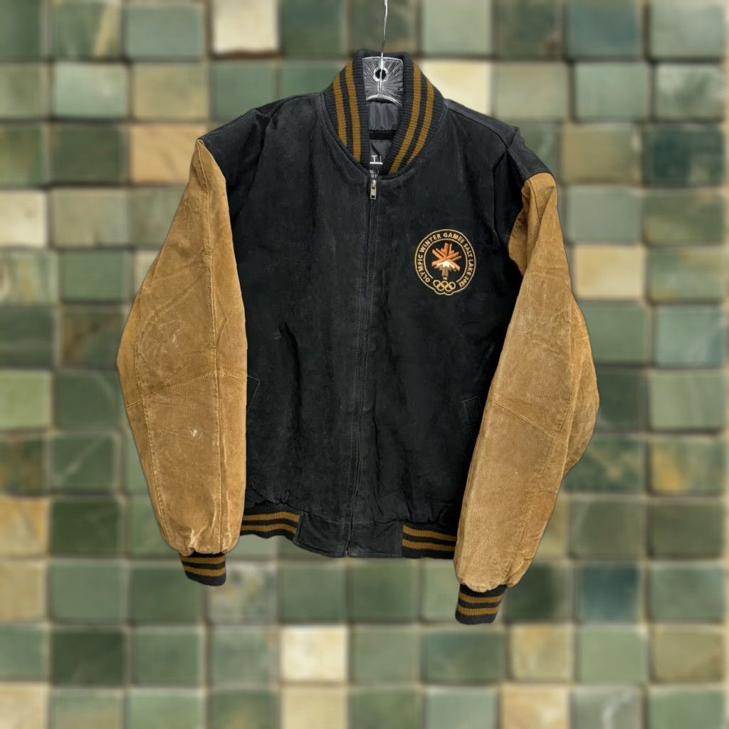 VINTAGE Salt Lake City Olympic Varsity Jacket Men Medium Brown