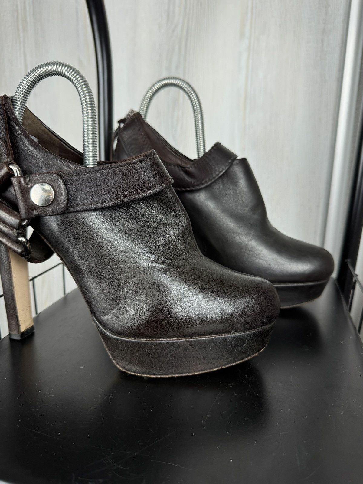 Miu Miu MIU MIU Biker Pumps Boots Heels Women's Brown Leather 39.5 Size US 9.5 / IT 39.5 - 4 Thumbnail