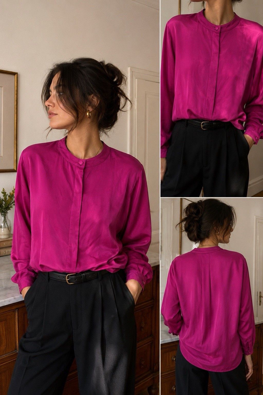 Other Vtg Silk Studio Claude Bennet Fuchsia Pink Silk Blouse Top Size XL / US 12-14 / IT 48-50 - 1 Thumbnail