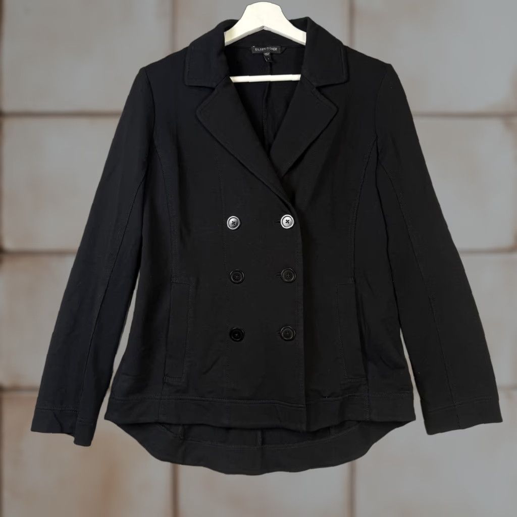 Eileen Fisher VINTAGE Eileen Fisher Pea Coat Jacket Black Cotton Women Size S Peacoat Coat Womens Small Black Cotton Peacoat Jacket Size S / US 4 / IT 40 - 1 Thumbnail