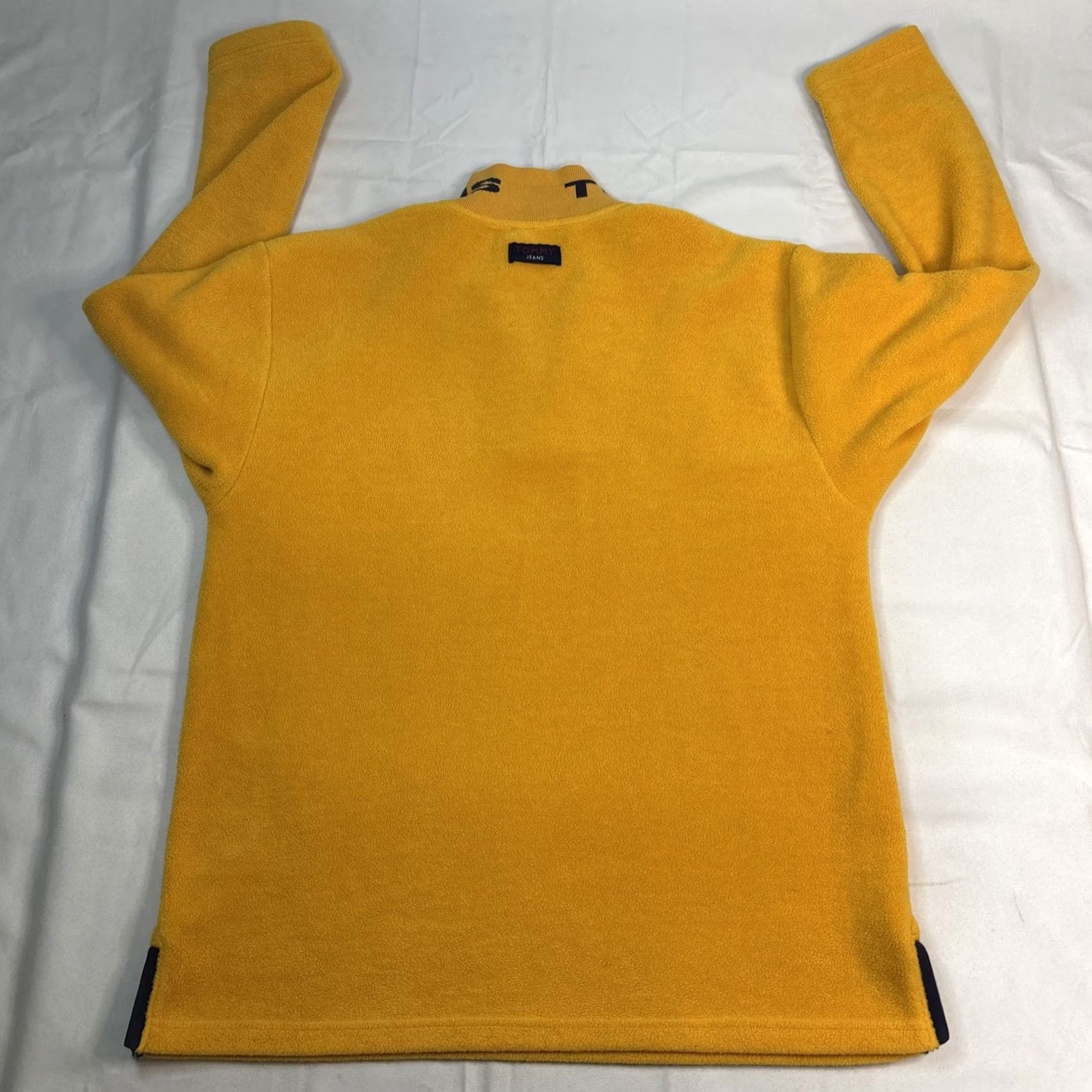Tommy Hilfiger VINTAGE Tommy Jeans Quarter Zip Fleece Sweater Men’s Large Yellow Collar Spellout Mens L Yellow Pullover Fleece Size US L / EU 52-54 / 3 - 6 Thumbnail