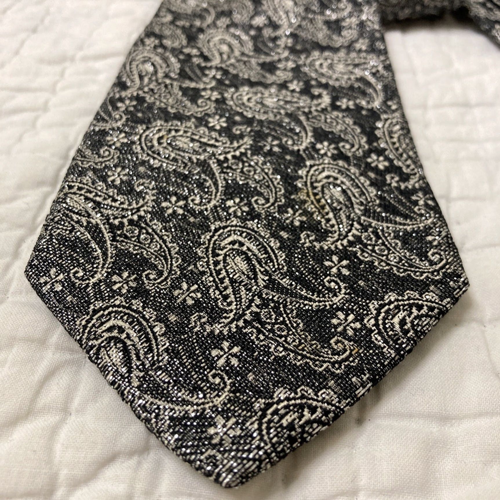 Versace VINTAGE Gianni Versace Paisley Tie Men Silk Made in italy Fashion Designer Classic 57"-60" Silver Mens Size ONE SIZE - 2 Thumbnail