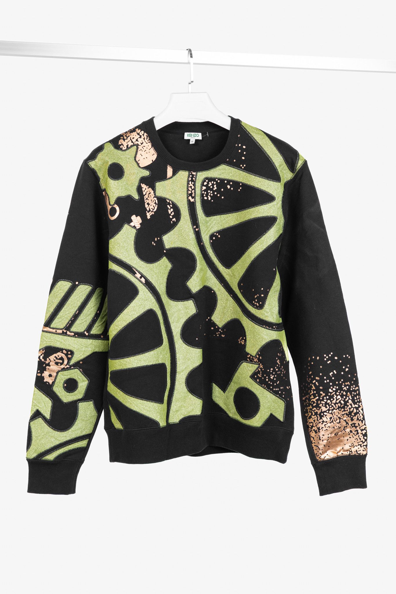 Kenzo Kenzo Black & Green Gear-Patch Cotton Sweatshirt Size US XL / EU 56 / 4 - 1 Thumbnail