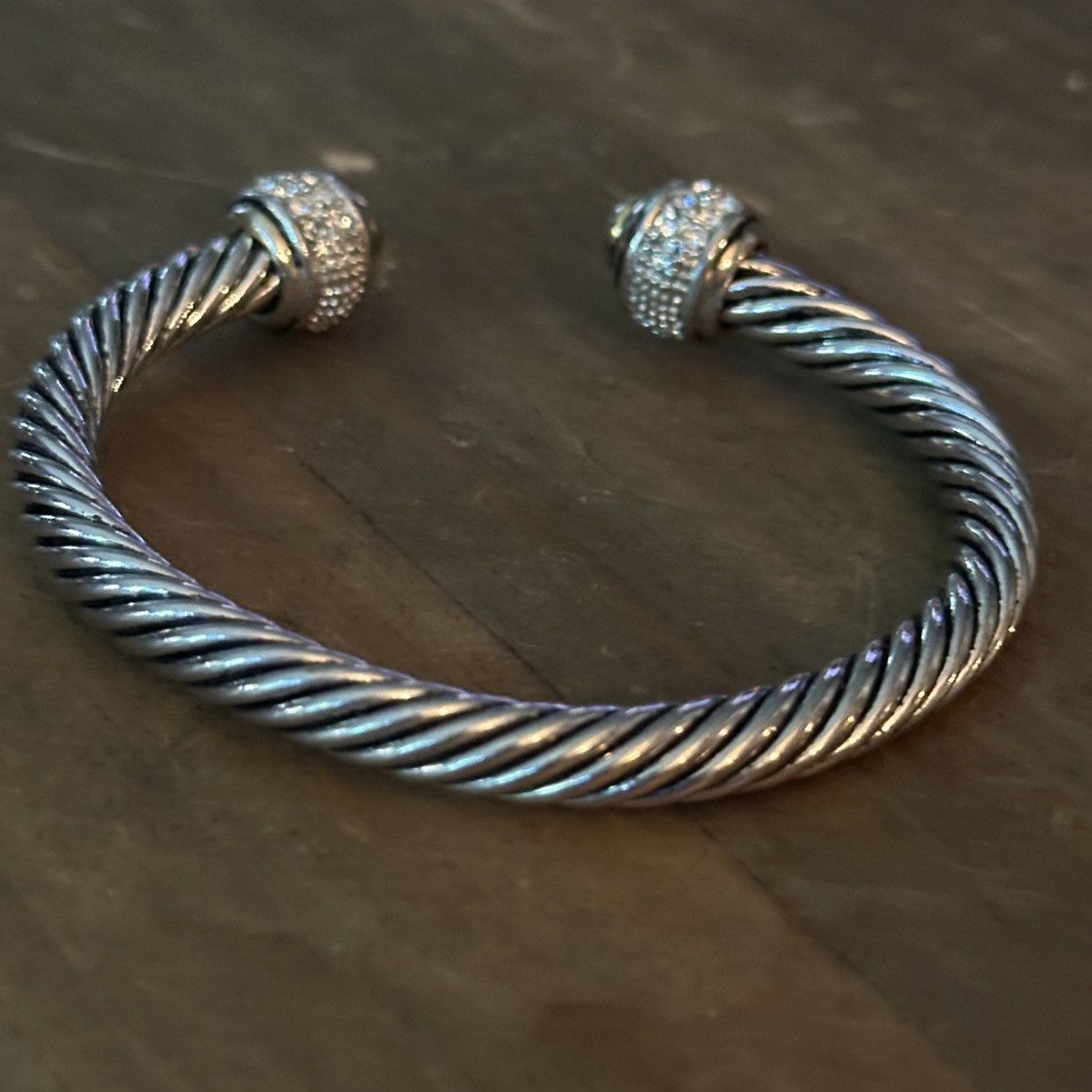 Other Silver tone twisted rope rhinestone cap cuff bangle bracelet Size ONE SIZE - 7 Thumbnail