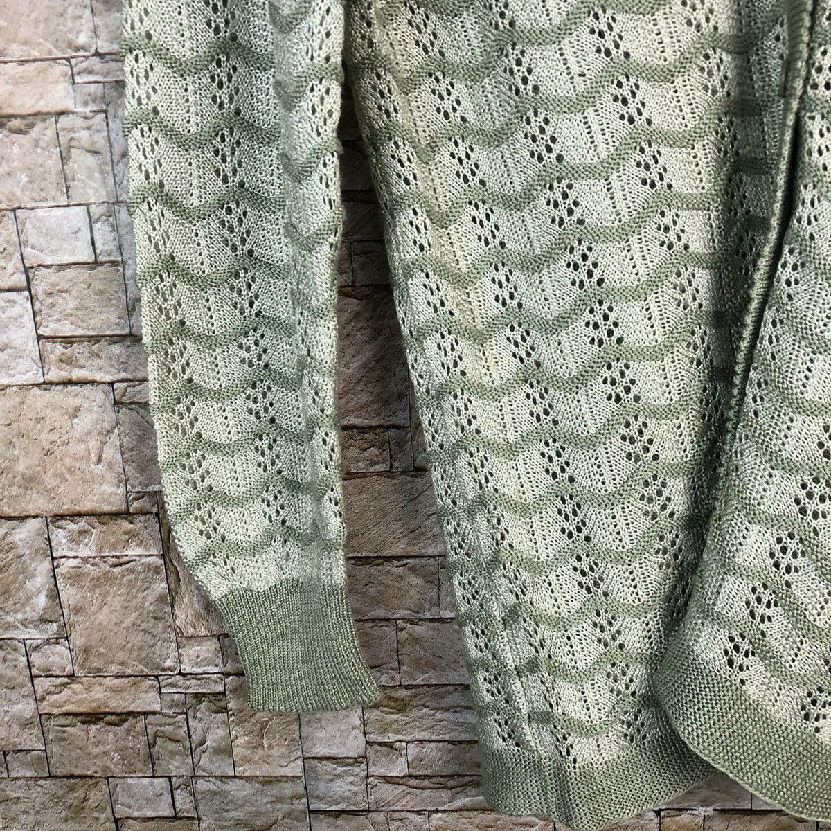 Homespun Knitwear × Japanese Brand Japan vintage Green crochet meshnet Cardigan Knitwear #A1050 Size S / US 4 / IT 40 - 7 Thumbnail