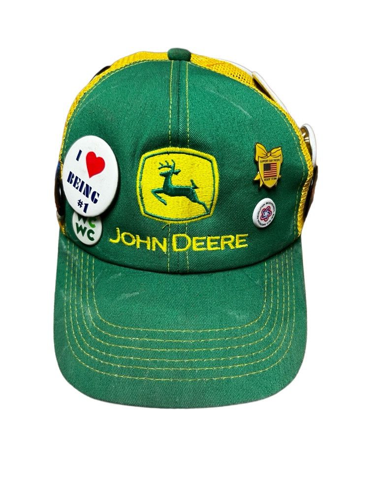 John Deere Vintage John Deere Green Yellow 6 Panel Snapback Hat w Pins Size ONE SIZE - 1 Thumbnail