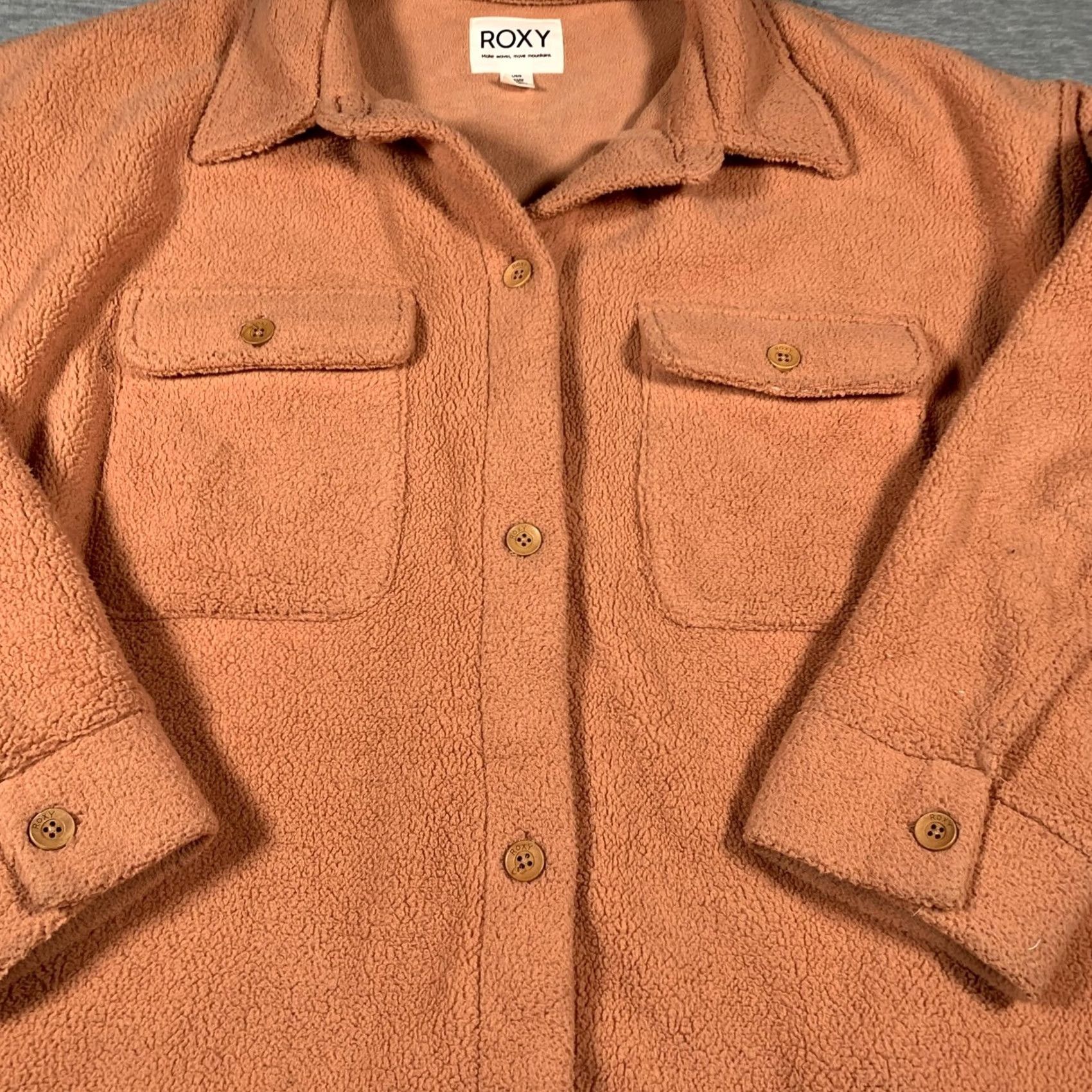 Vintage Roxy Jacket Womens L Rust Sherpa Fleece Button Front Shacket Cozy Pockets Size L / US 10 / IT 46 - 4 Thumbnail