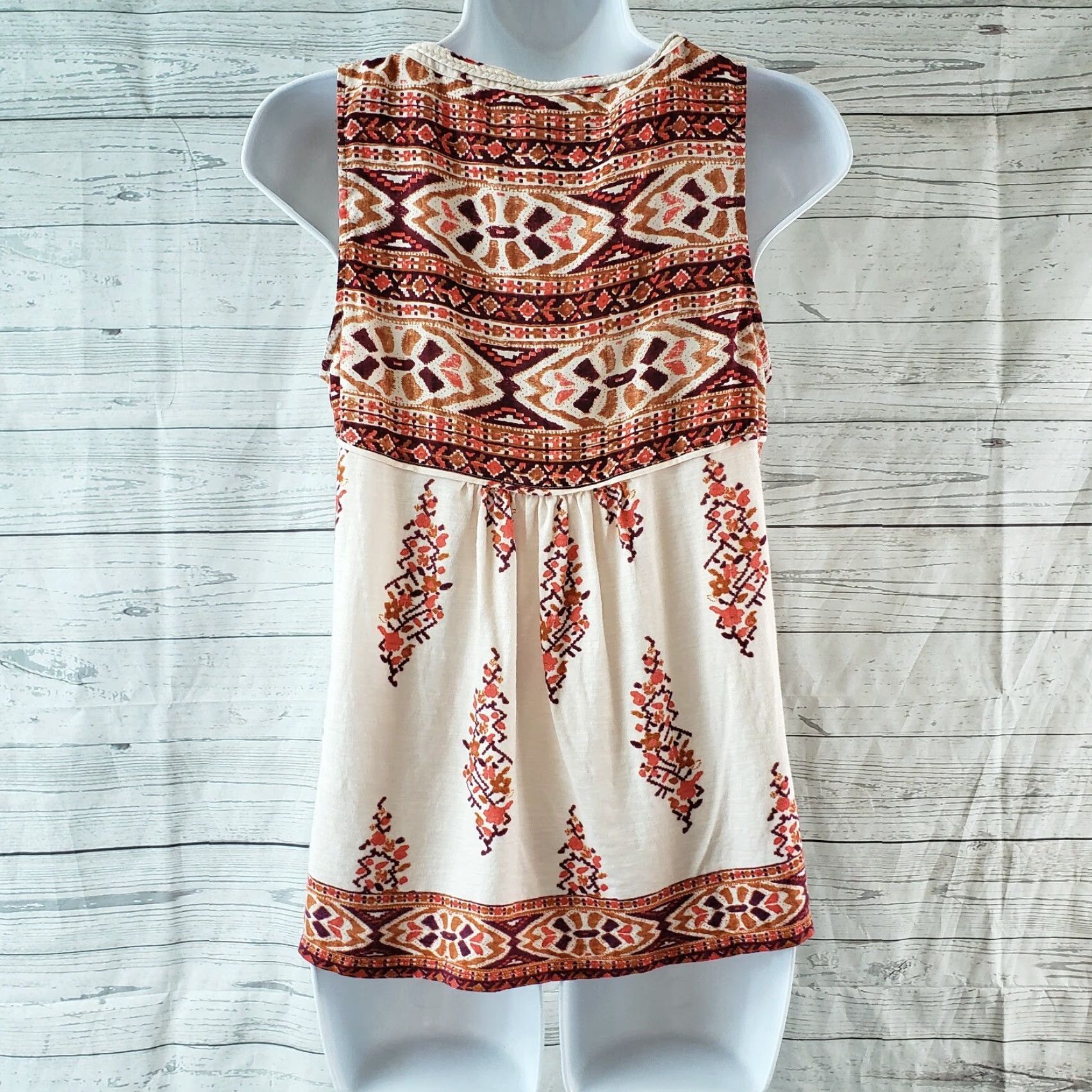Anthropologie Akemi + Kin Womens Tank Top Printed Pink Red Cotton Blend Sz S Small Sleeveless Basic Casual Shirt Size S / US 4 / IT 40 - 3 Thumbnail