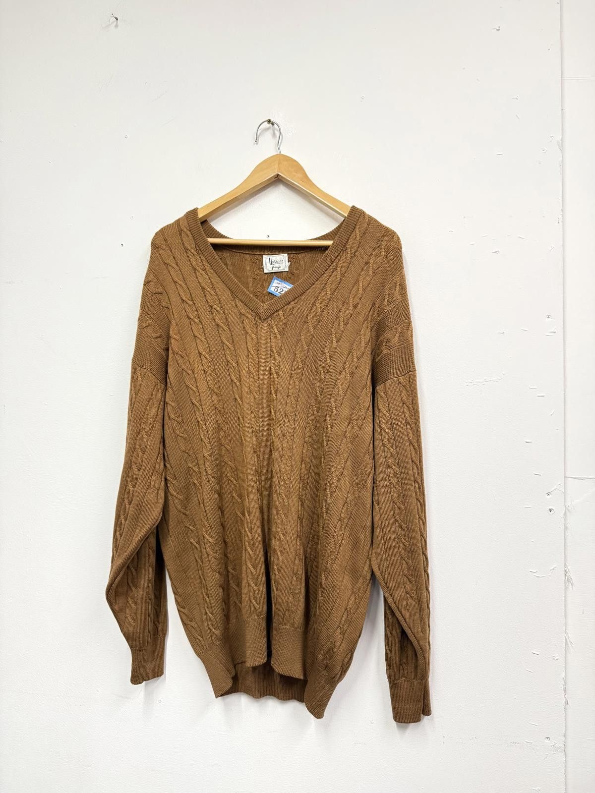 Pringle Of Scotland Vintage Pringle Harrods Cable Knit Sweater Brown V-Neck Size US L / EU 52-54 / 3 - 1 Thumbnail