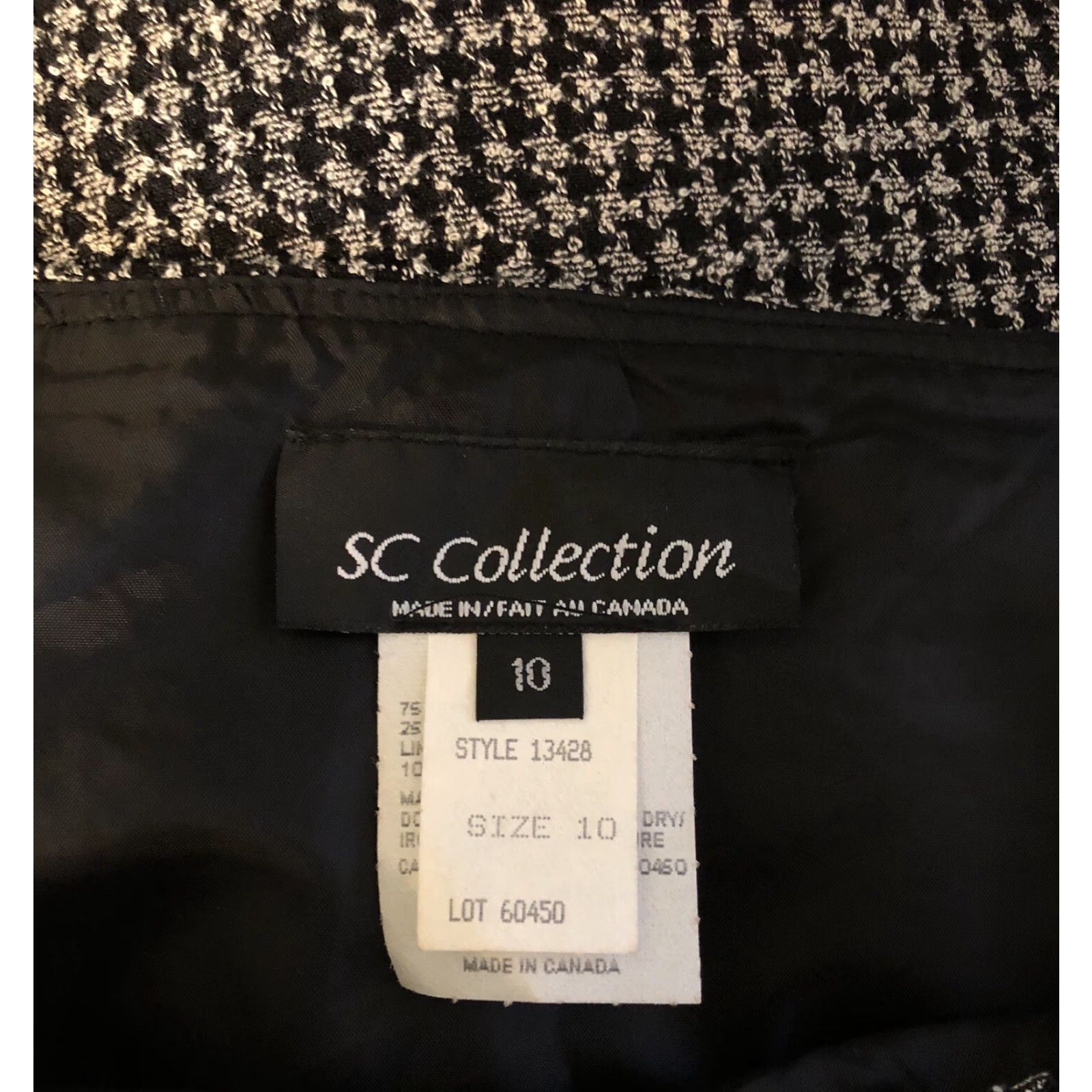 Vintage VINTAGE SC Collection Slit A-Line Skirt 10 BIK Wht Houndstooth Check Asymetrical Fringe Knee Length Black 90s Gothic Career Office Womens Size 32" / US 10 / IT 46 - 3 Thumbnail