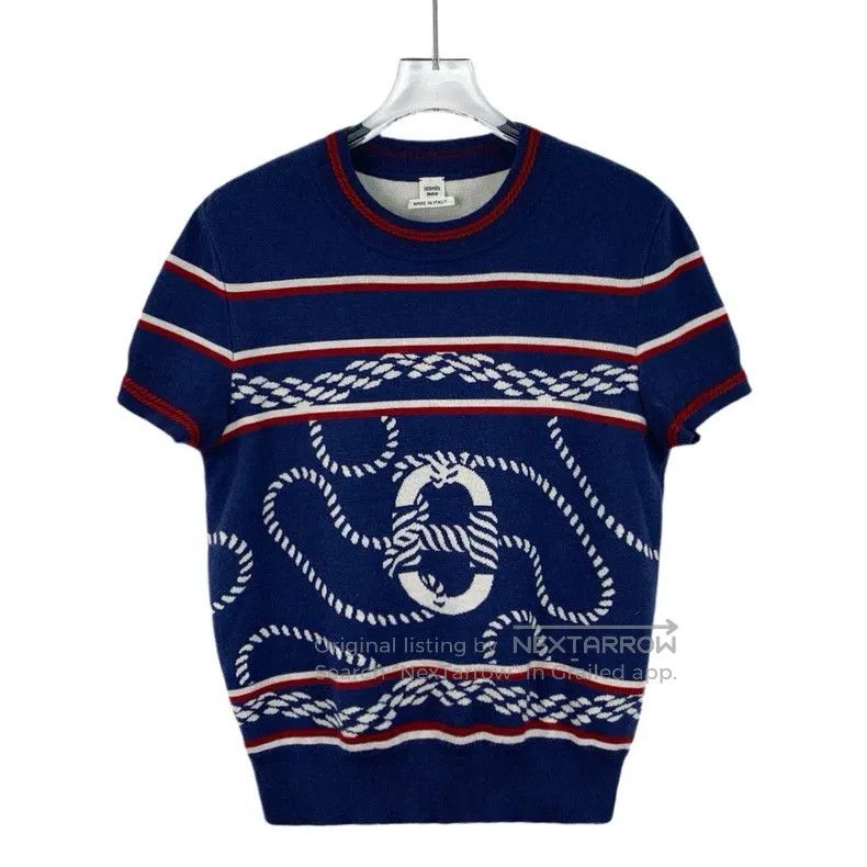 Hermes Hermes Blue Pig Nose Silk Cashmere Knit Short Sleeve Size XS / US 0-2 / IT 36-38 - 1 Thumbnail