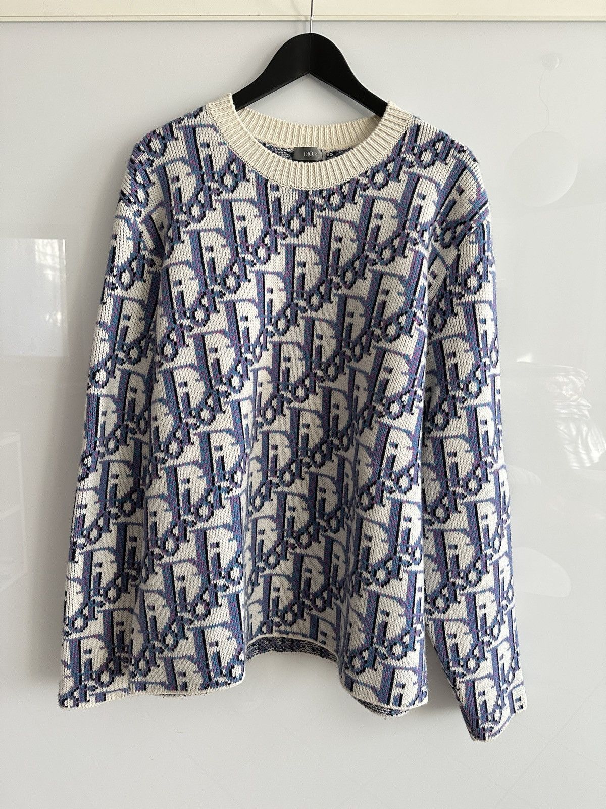 image of Dior X Shawn Stüssy Oblique Sweater in Blue, Men's (Size 2XL)