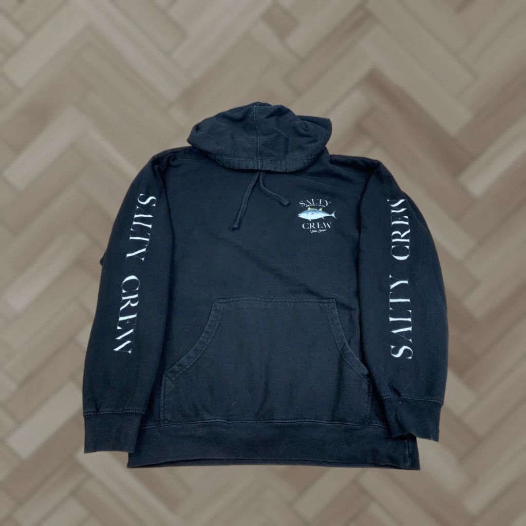 Vintage Salty Crew Hoodie Mens M Black Graphic Print Pockets Pullover Size US M / EU 48-50 / 2 - 1 Thumbnail