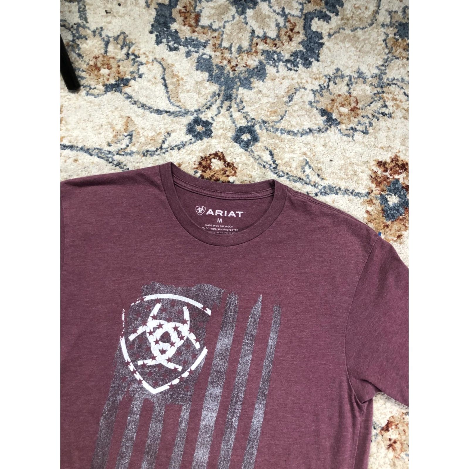 Ariat Ariat Shirt Mens M Red Flag Graphic Tee Patriotic Tagless Short Sleeve Crew Neck Front Shield Logo Print Shirts Mens Spring Summer Fall Boys Mens? Size US M / EU 48-50 / 2 - 6 Thumbnail