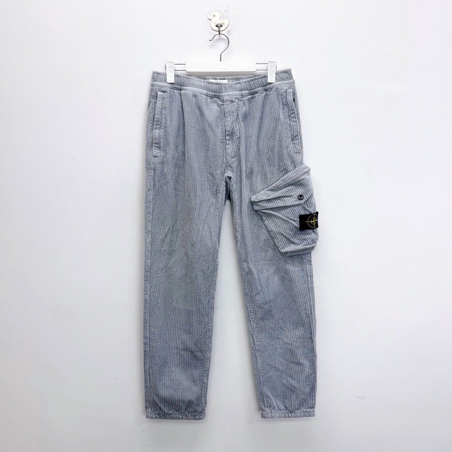 Stone Island Stone Island Gray Blue Corduroy Logo Pants Size US 31 - 1 Thumbnail