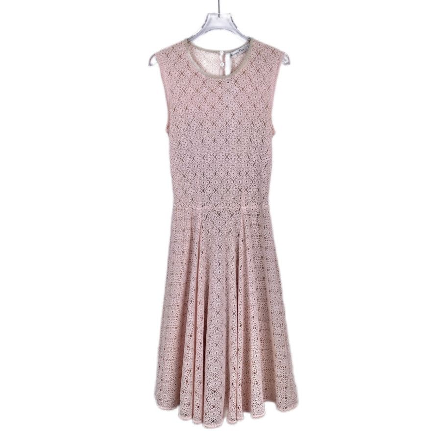 Dior Dior Crochet Lace Round Neck Pink Silk Sleeveless Dress Size S / US 4 / IT 40 - 1 Thumbnail