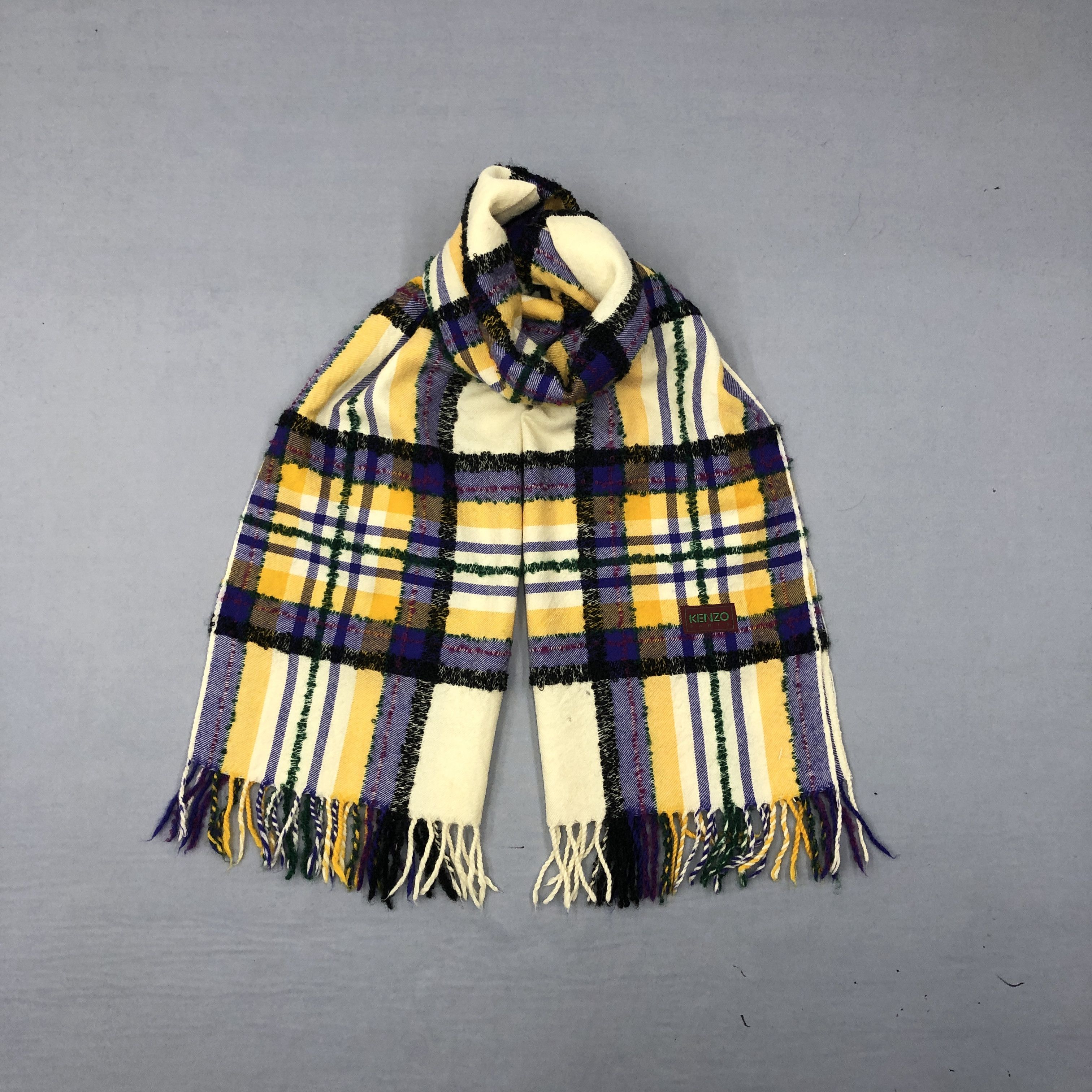 Japanese Brand Vintage Kenzo Scarf Muffler Wool Plaid Scarves Size ONE SIZE - 1 Thumbnail