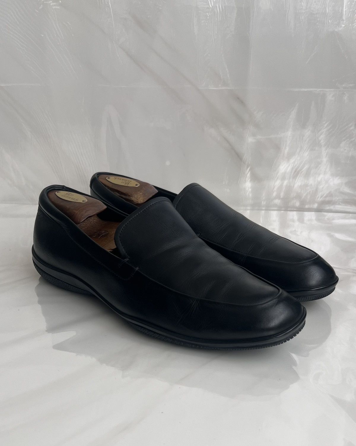 Prada Prada Black Leather vibram slip on loafers Size US 8 / EU 41 - 1 Thumbnail