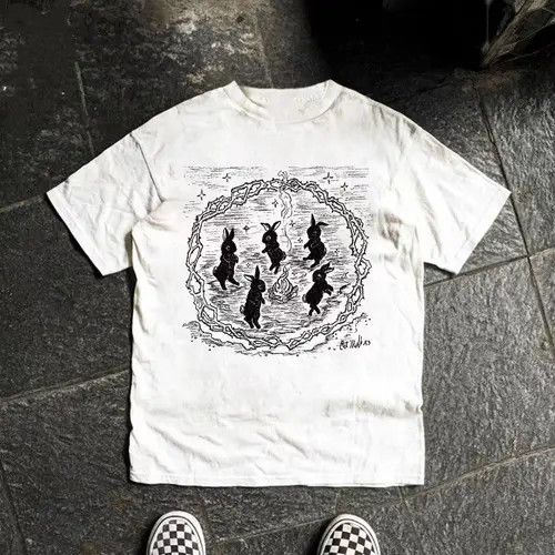 VIBE White casual retro rabbit print cotton t-shirt Size US M / EU 48-50 / 2 - 7 Thumbnail