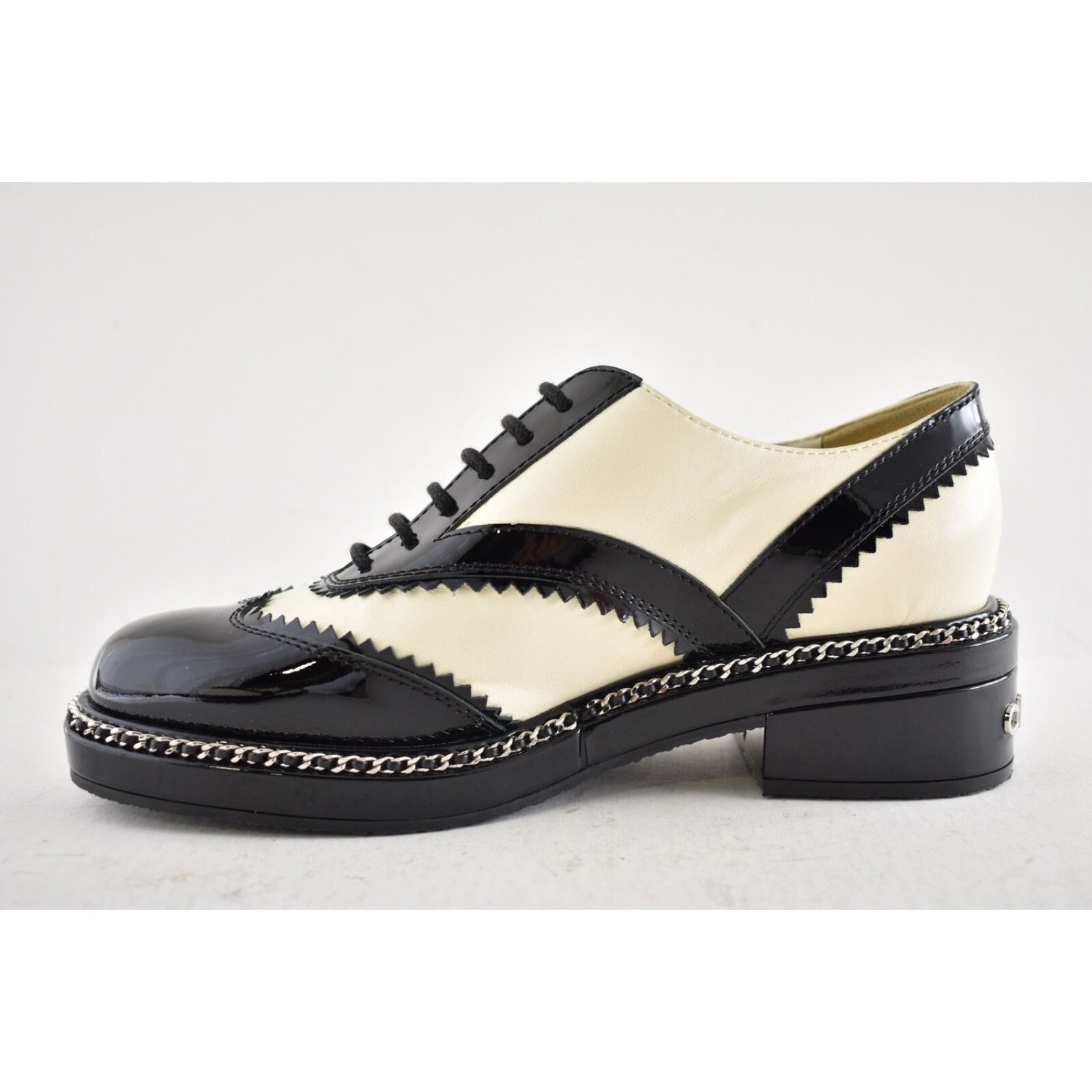 Chanel Chanel 19K Black White CC Logo Chain Around Lace Up Tie Size US 6.5 / IT 36.5 - 8 Thumbnail