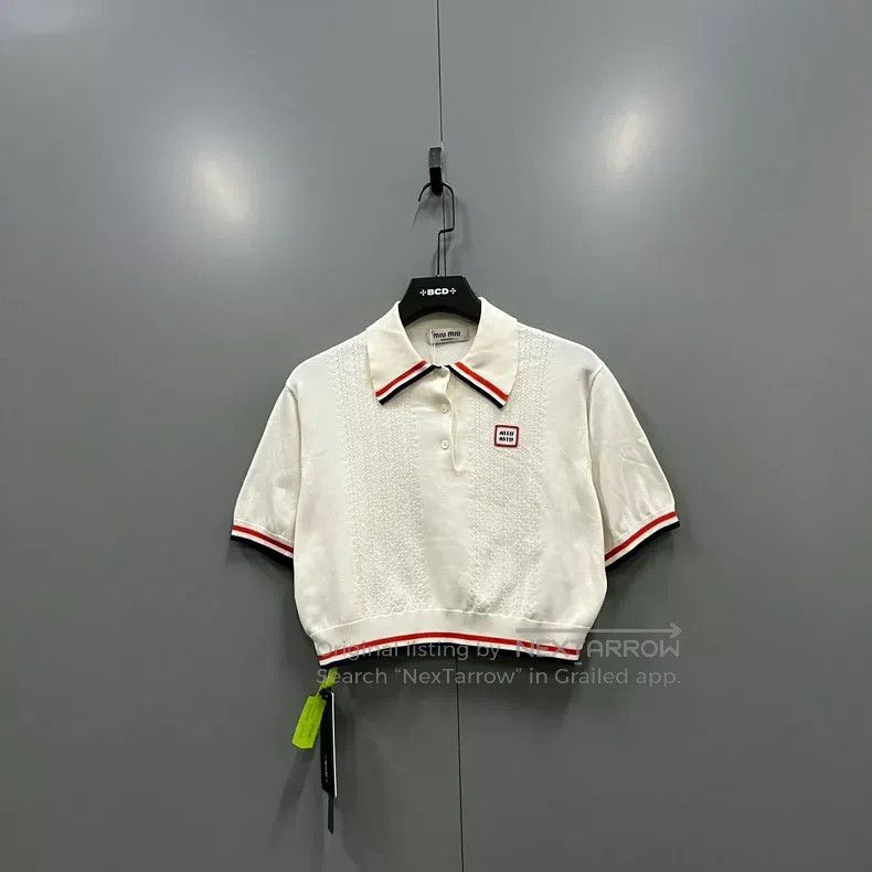 Miu Miu Miu Miu 40 Striped edge logo knitted short-sleeved polo shi Size M / US 6-8 / IT 42-44 - 1 Thumbnail