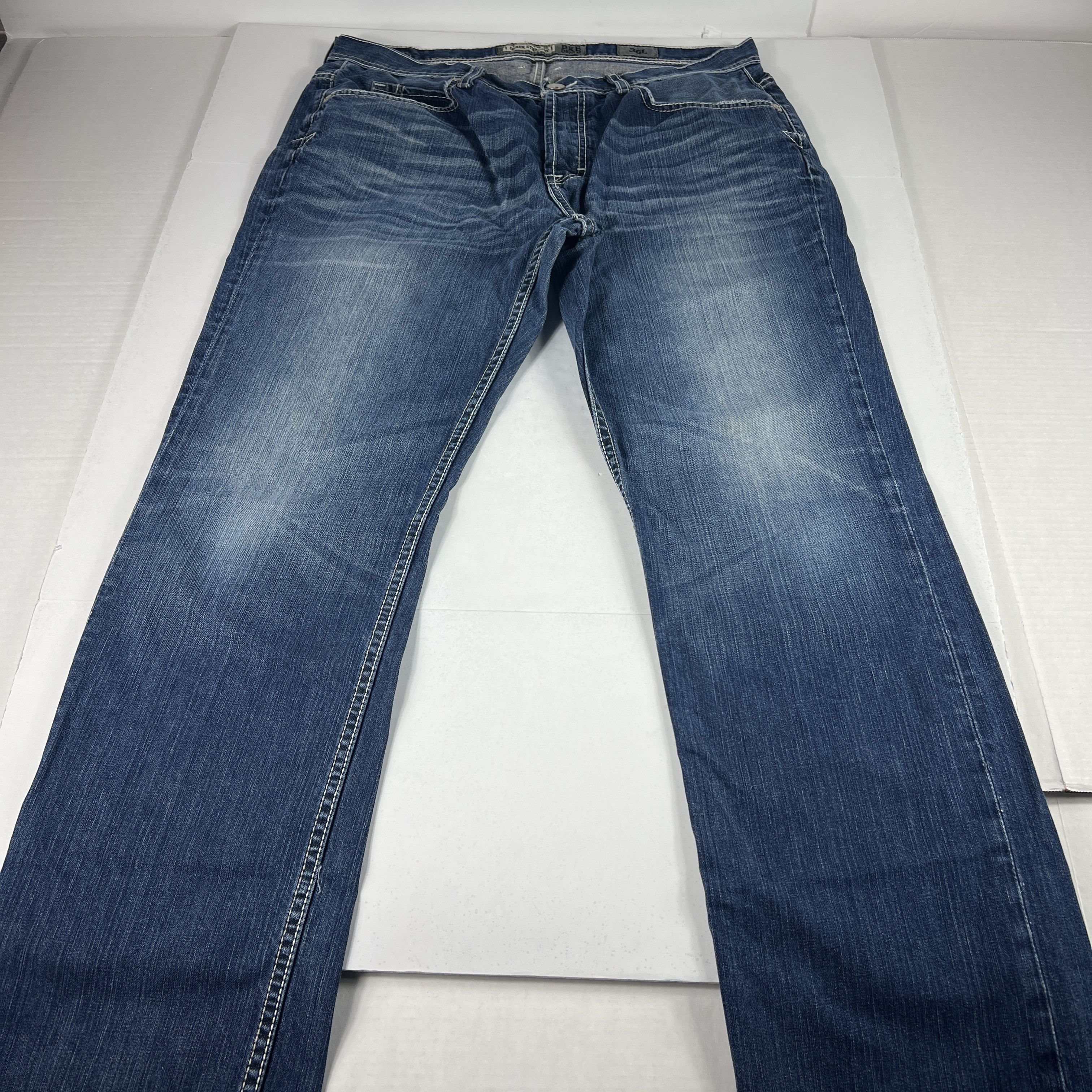 BKE BKE Jeans Long Derek Straight Blue Faded Whisker Denim Size US 37 - 1 Thumbnail