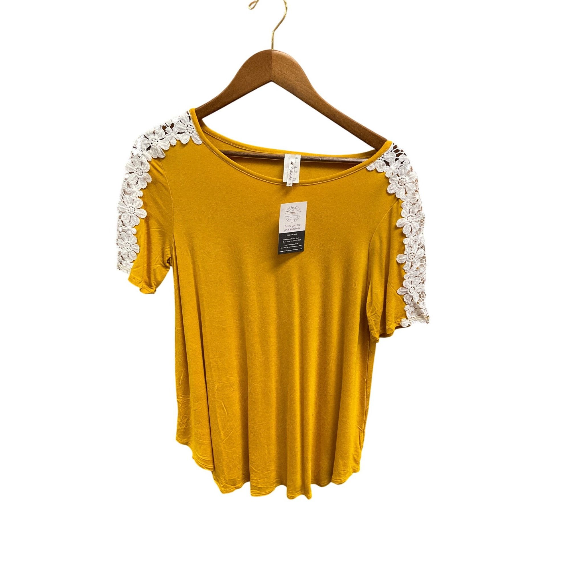 Other Yellow Floral Lace-Shoulder Short Sleeve Womens Top M 42 Pop Size M / US 6-8 / IT 42-44 - 1 Thumbnail