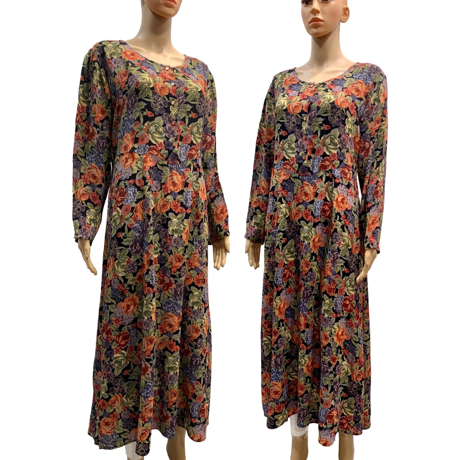 Vintage 90s Bohemian Floral Rayon Midi Dress Size S / US 4 / IT 40 - 4 Thumbnail