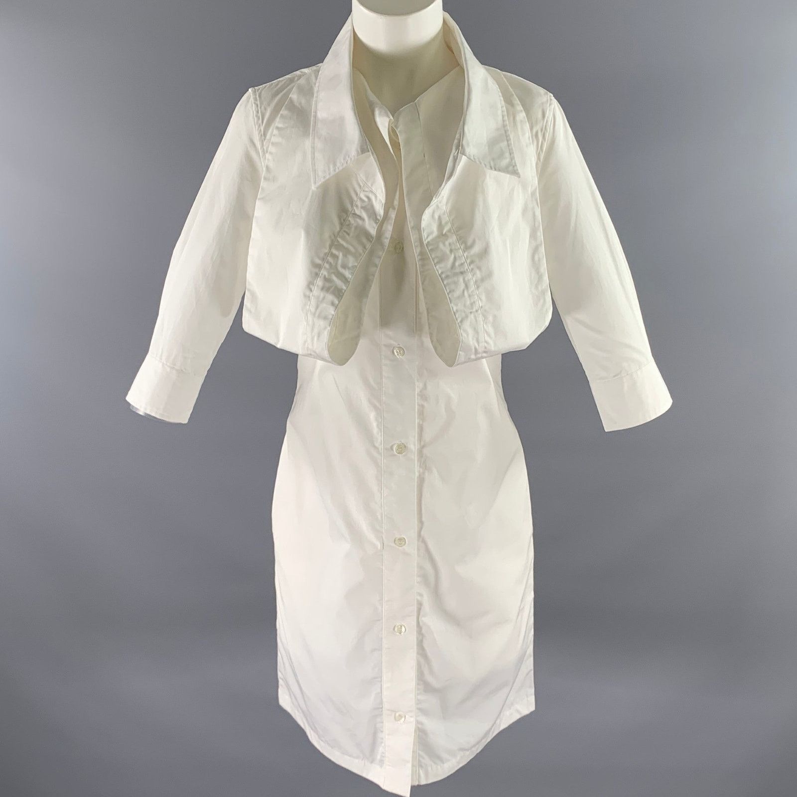 Lourdes LOURDES Size S White Cotton Button Up Knee-Length Dress Size S / US 4 / IT 40 - 1 Thumbnail
