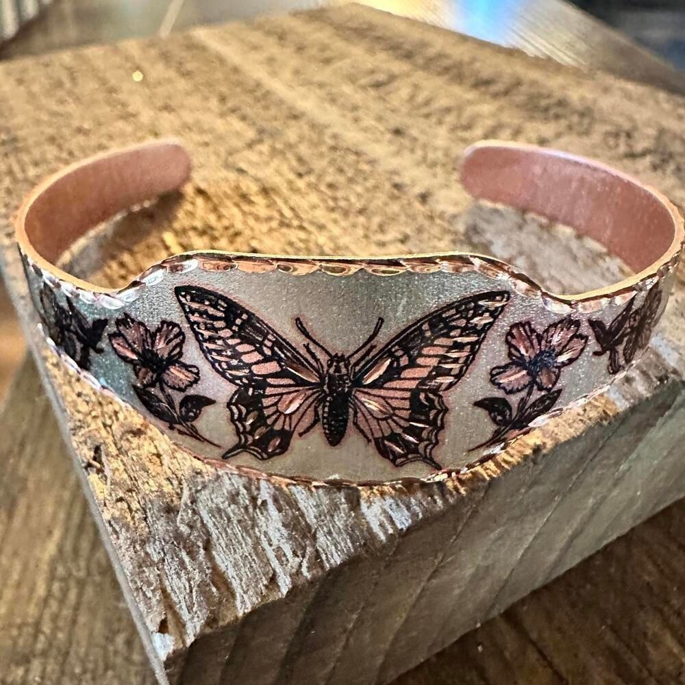 Other Boho Copper Diamond Cut Elegant Butterfly Cuff Bracelet ,Gif Size ONE SIZE - 7 Thumbnail