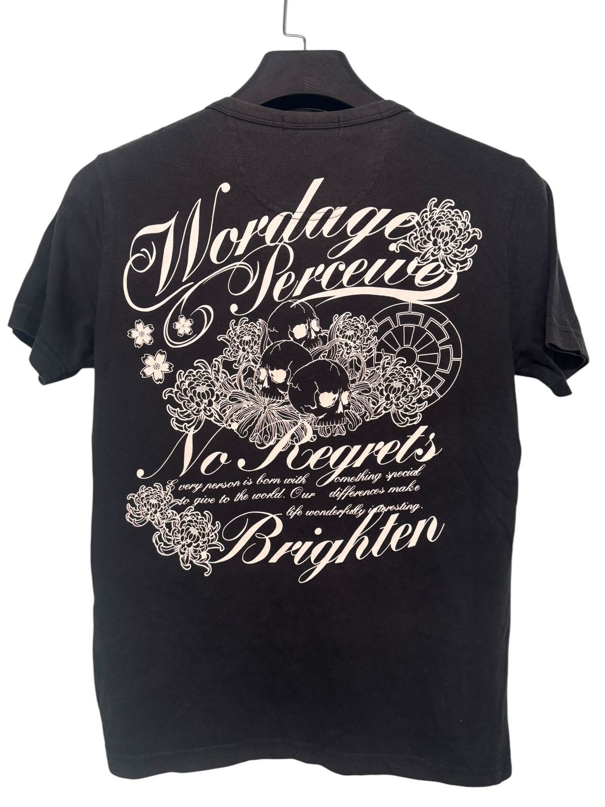If Six Was Nine PUNK DESIGN SORRIDERE SKULL NO REGRETS VERY RARE BUTTON TEE Size US M / EU 48-50 / 2 - 1 Thumbnail