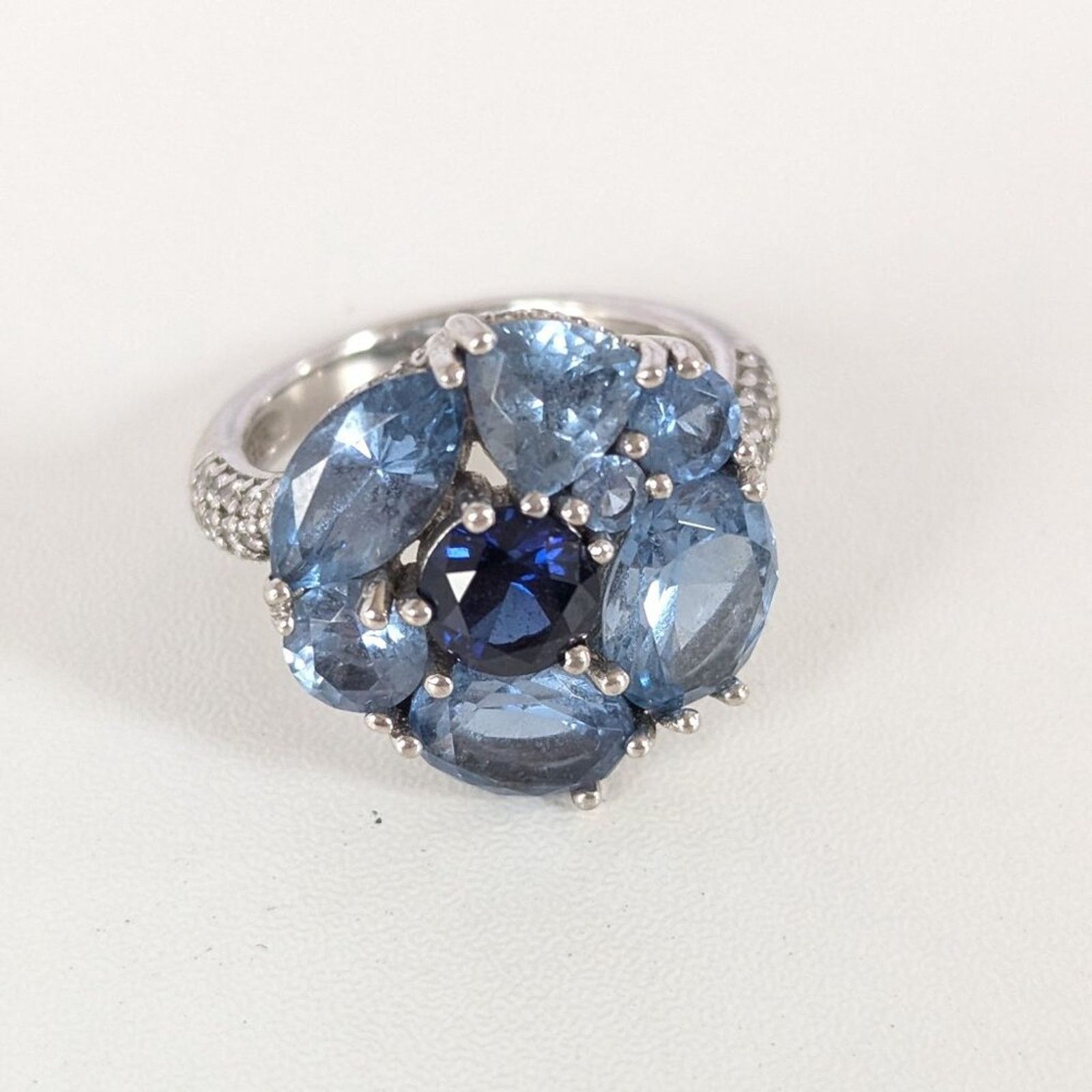 Vintage Jean Dousset Silver 925 Blue Topaz Flower Cocktail Ring 8 Size ONE SIZE - 2 Thumbnail