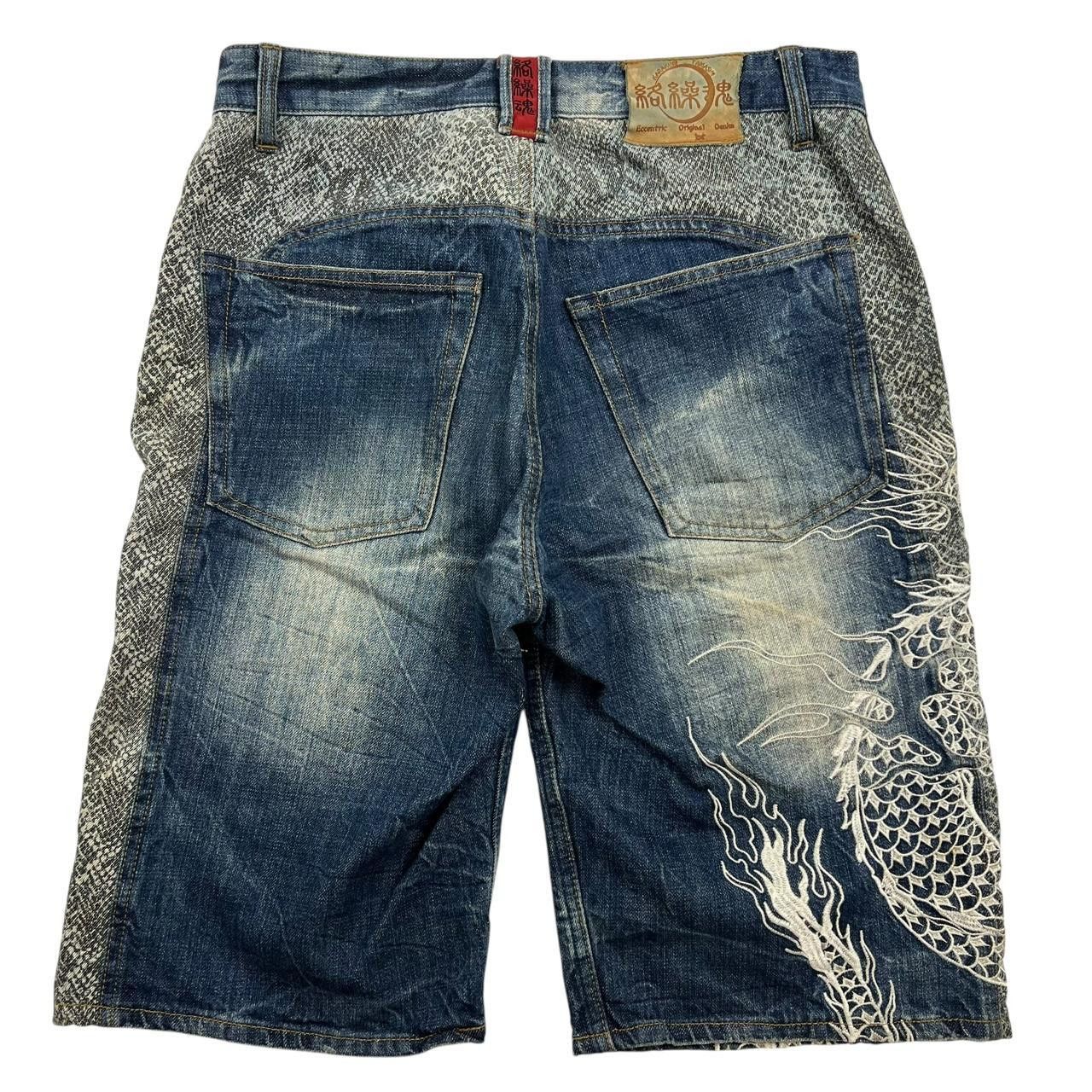 Karakuri Tamashii Karakuri Tamashii Embroidered Dragon Denim Shorts - Waist 31 Size US 31 - 2 Thumbnail