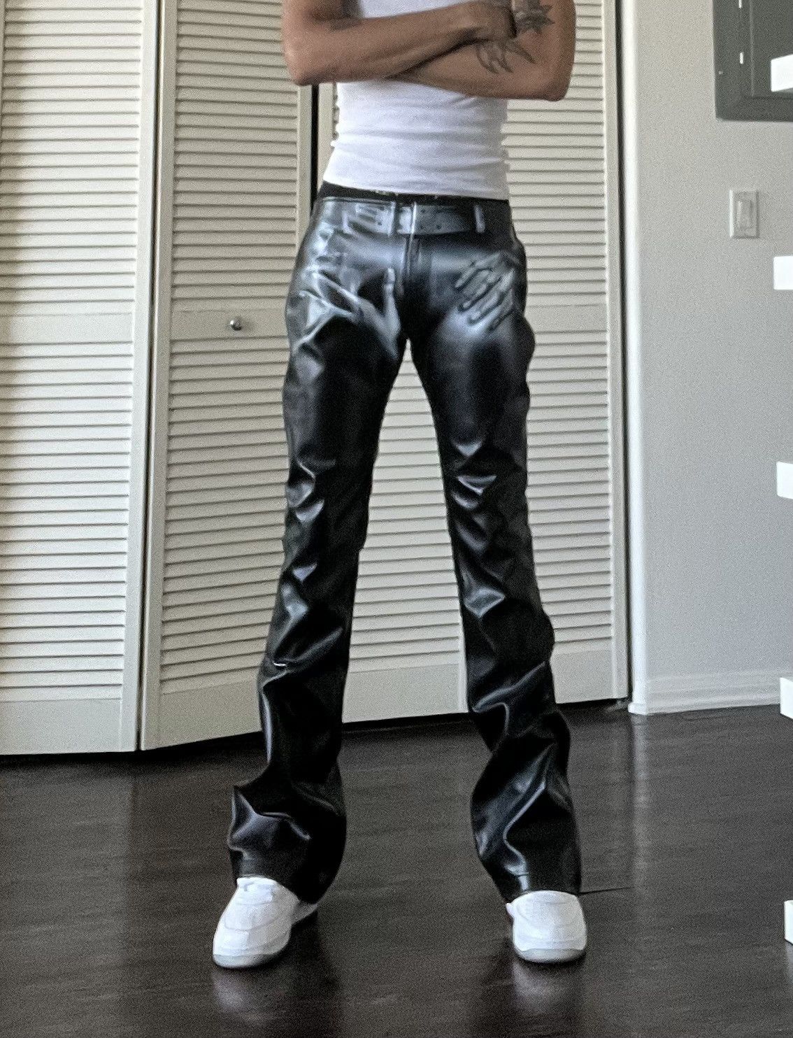 Mowalola Mowalola Airbrush Hand Leather Flare Pants Size US 28 / EU 44 - 7 Thumbnail