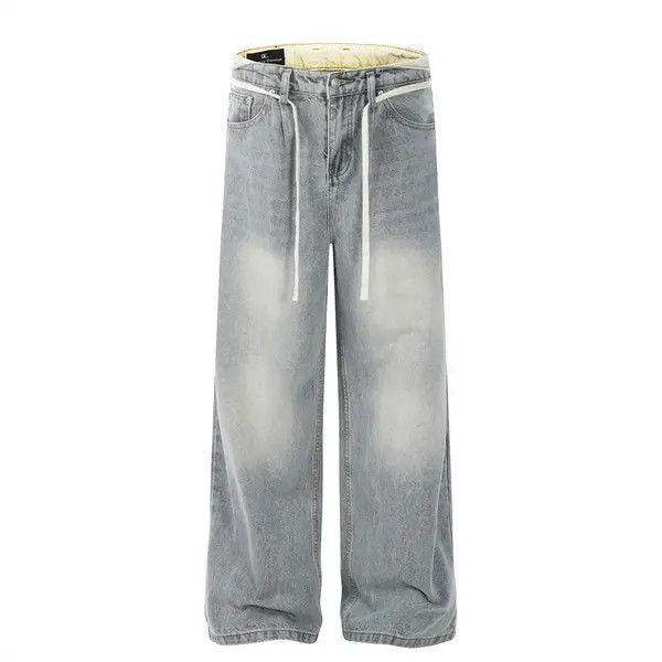 Japanese Brand American retro washed distressed simple loose lace-up jeans Size US 32 / EU 48 - 1 Thumbnail