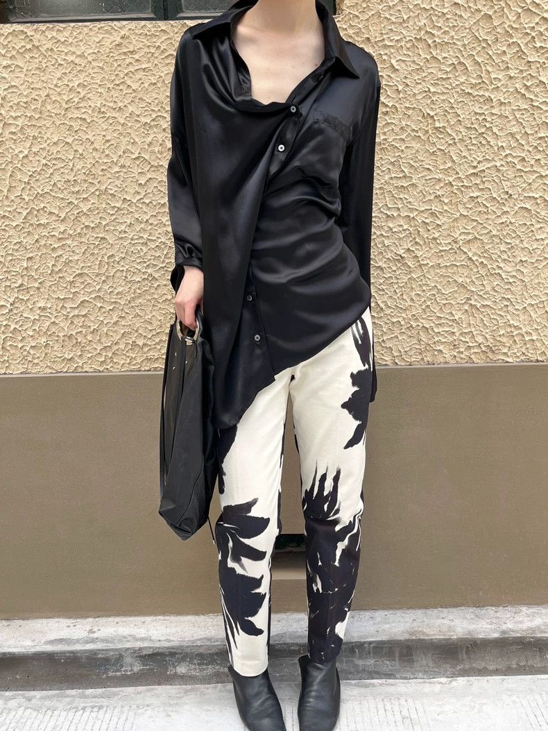 DRIES VAN NOTEN size:34 Black and white ink-wash printed t