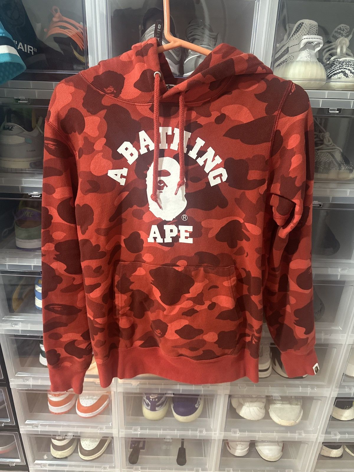 image of Bape Color Camo College Pullover Hoodie in Red Camo, Men's (Size Small)