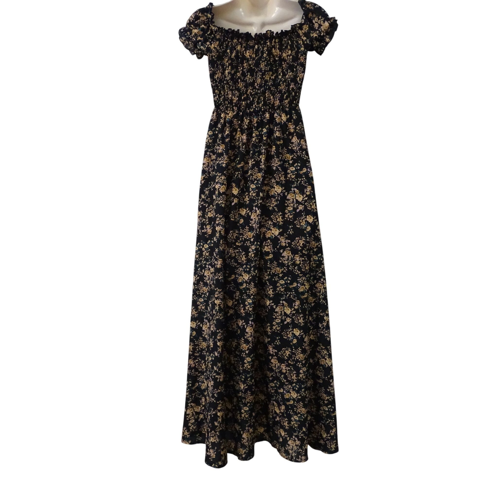 Other Floral Smocked Off-Shoulder Maxi Dress Black Women Size S Size S / US 4 / IT 40 - 4 Thumbnail