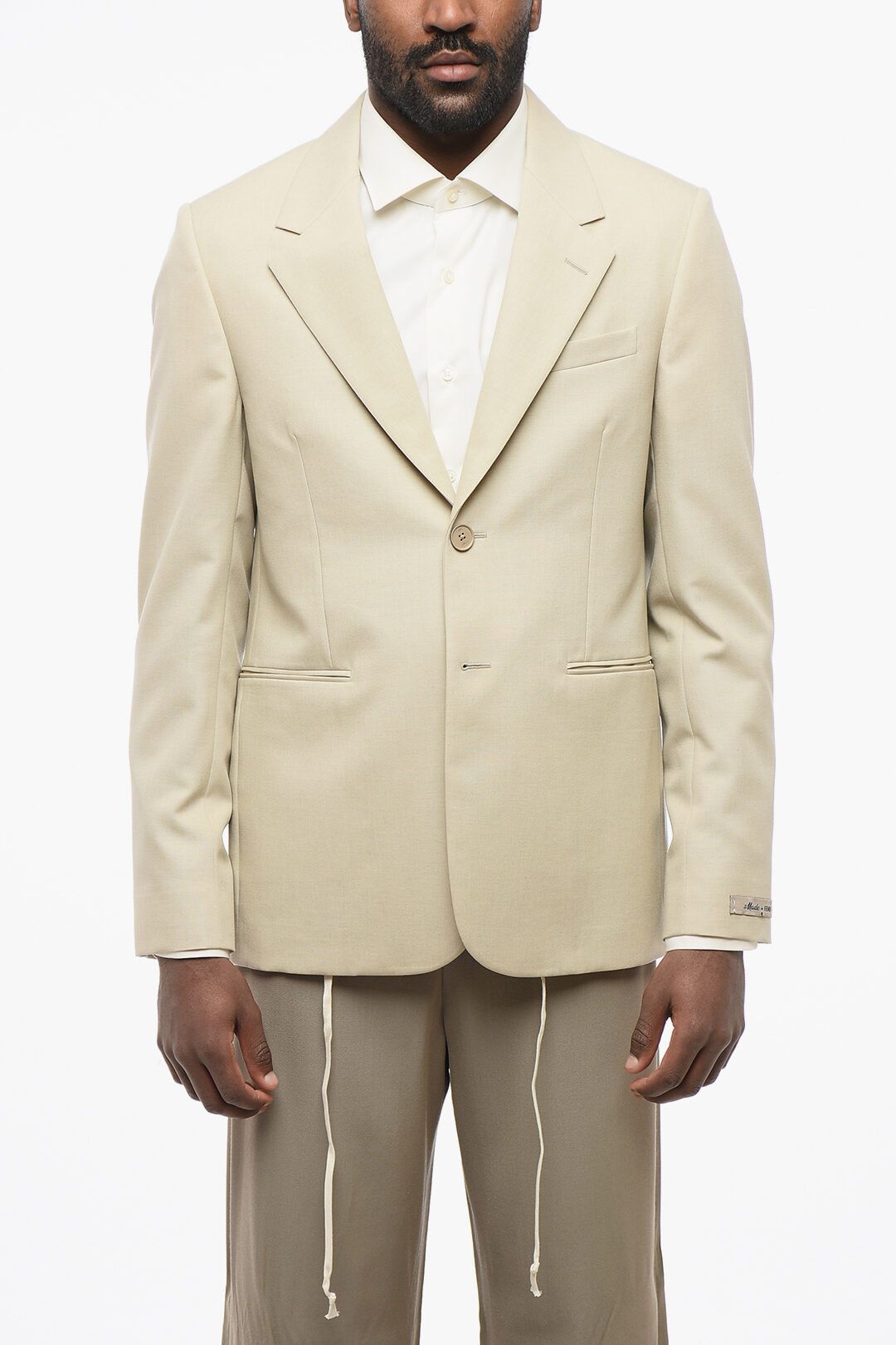 Fendi og1mm0825 Virgin Wool Jojoba Slim Fit Blazer in Beige Size US M / EU 48-50 / 2 - 1 Thumbnail