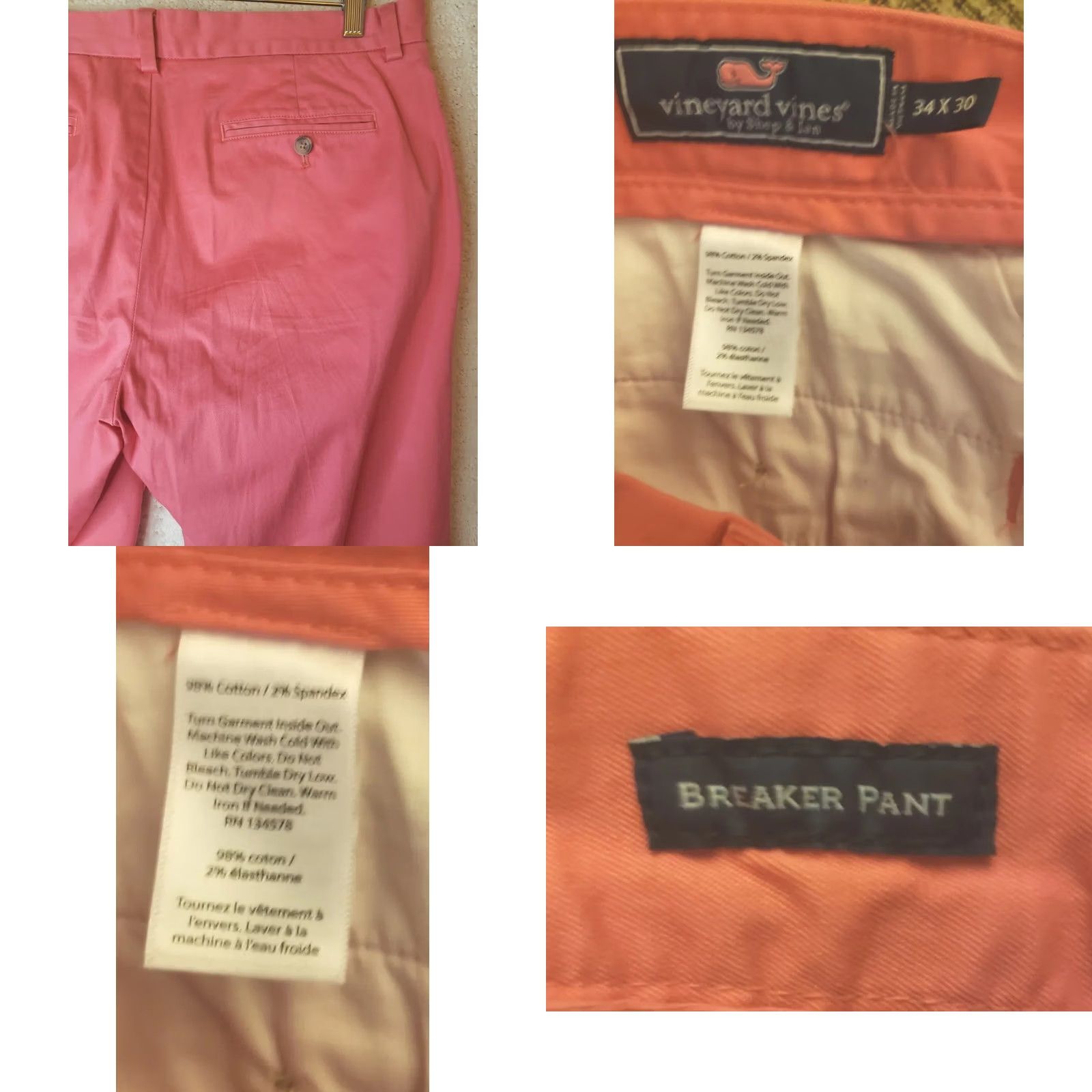 Vineyard Vines VINEYARD VINES Breaker Pants Mens 34x30 Pink Slim Fit Flat Front Stretch Chino Modern Classic Size US 34 / EU 50 - 9 Thumbnail