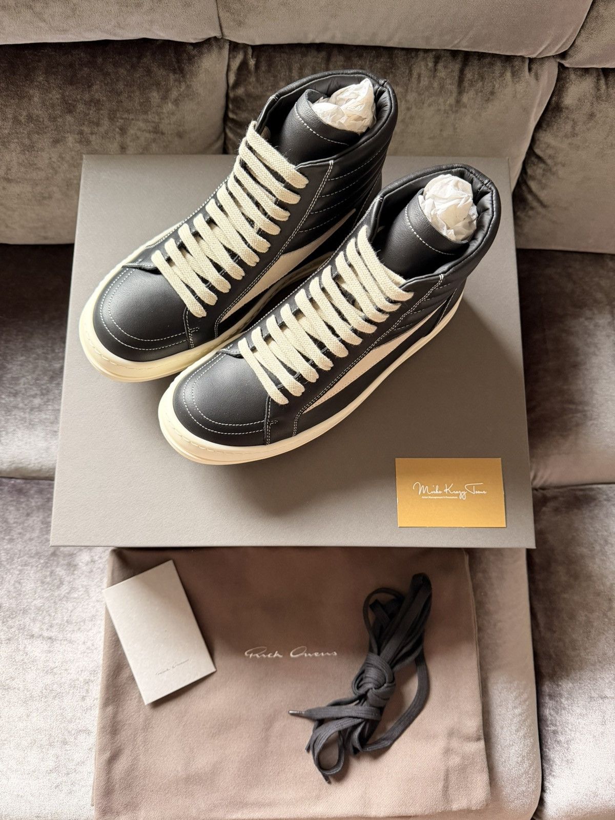 Rick Owens BNIB $955 Rick Owens Vintage Leather High Tops Black / Milk Size US 6.5 / EU 39-40 - 2 Thumbnail