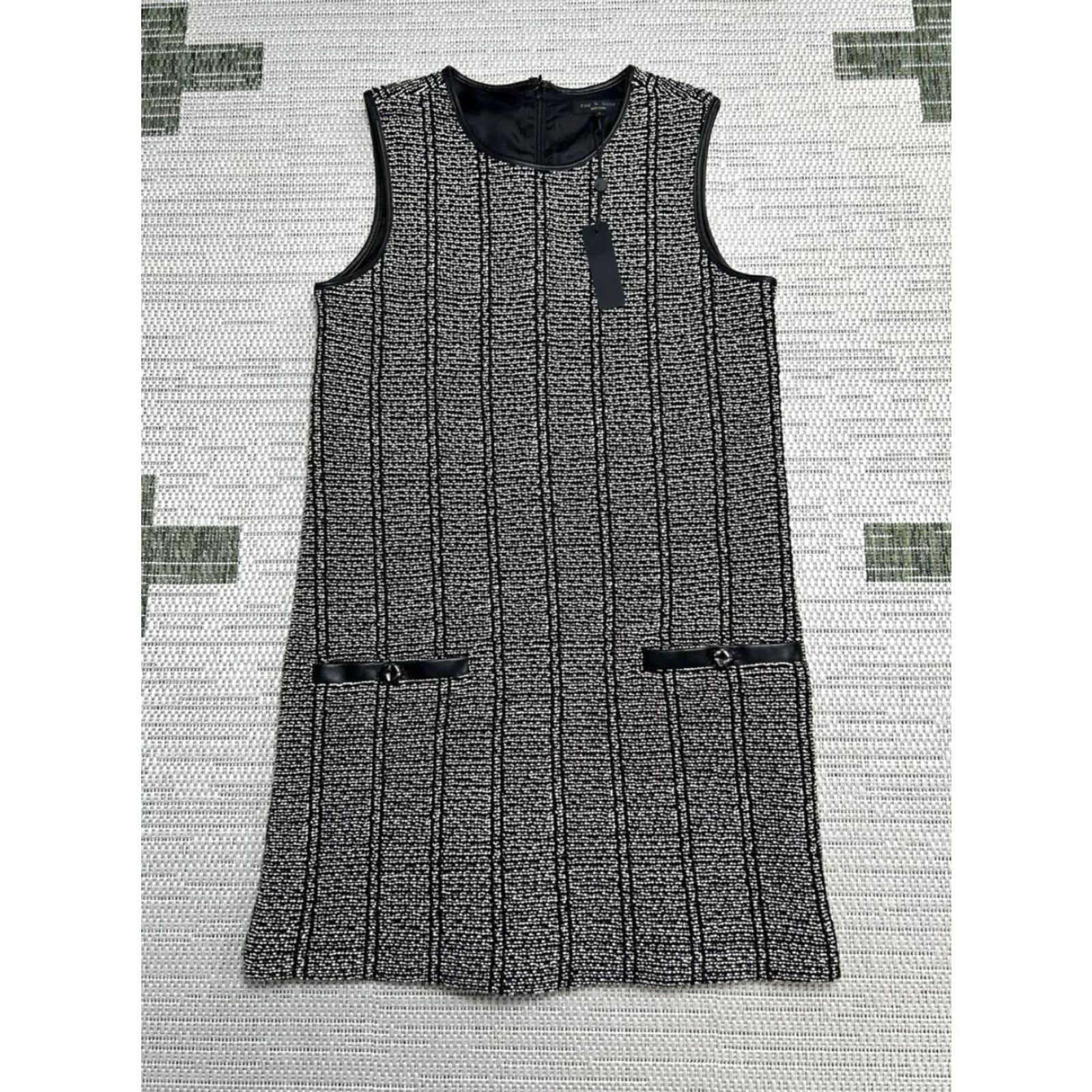 Rag & Bone Rag And Bone Mini Dress Womens Small Multi Cotton Knit Faux Leather Trim Sleeveless Crew Neck Short Party/Cocktail Casual Size S / US 4 / IT 40 - 2 Thumbnail