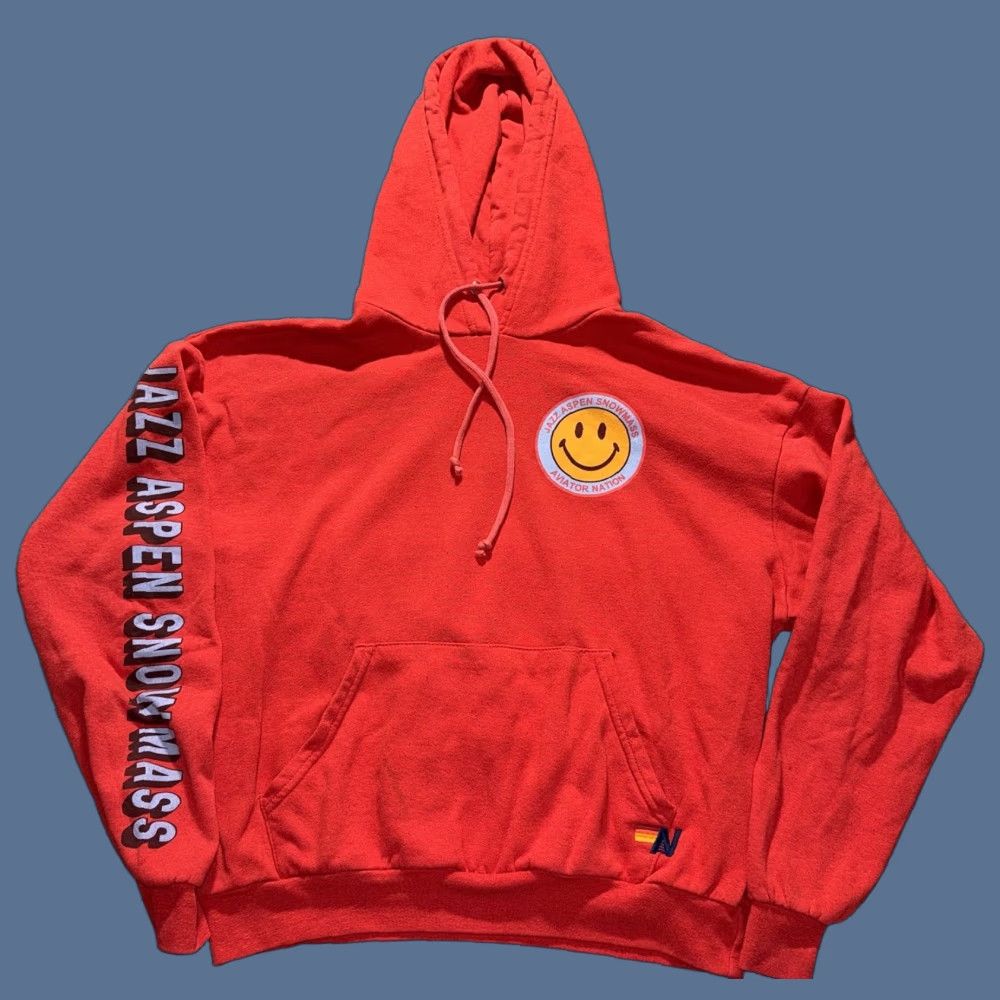 VINTAGE Aviator Nation Jazz Aspen Snowmass Womens XS Pullover Hoodie Red FLAW
