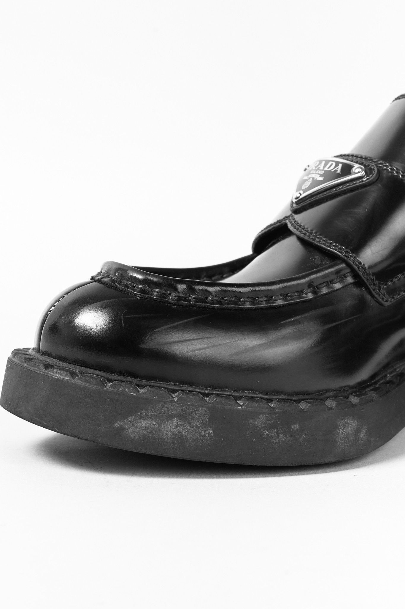 Prada Prada Nero Spazzolato Leather Triangle Logo Loafers Size US 6.5 / IT 36.5 - 7 Thumbnail