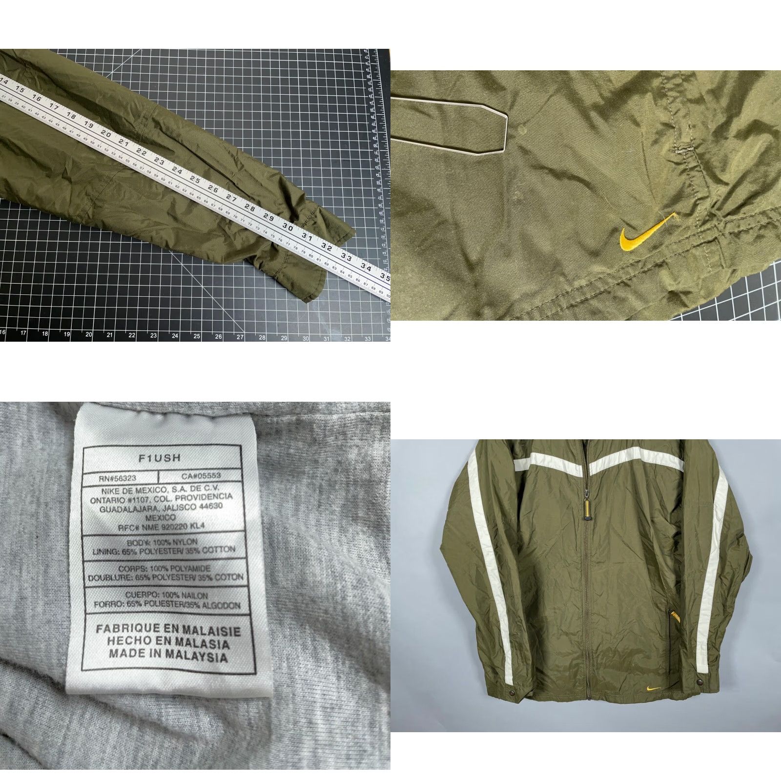 Nike VINTAGE Nike Windbreaker Jacket XL Olive Green Gray Stripe Lined Adult Mens Zip Full Zip Pockets 90s Hip Hop Retro Size US XL / EU 56 / 4 - 8 Thumbnail