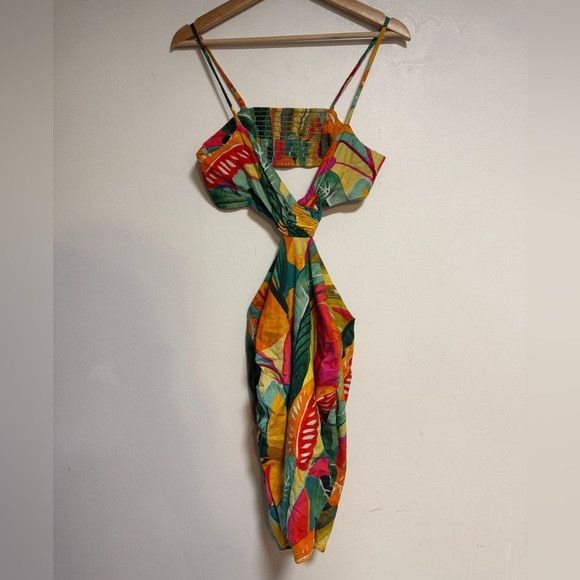 Zara ZARA Tropical Cutout Midi Dress – Size L Size L / US 10 / IT 46 - 2 Thumbnail